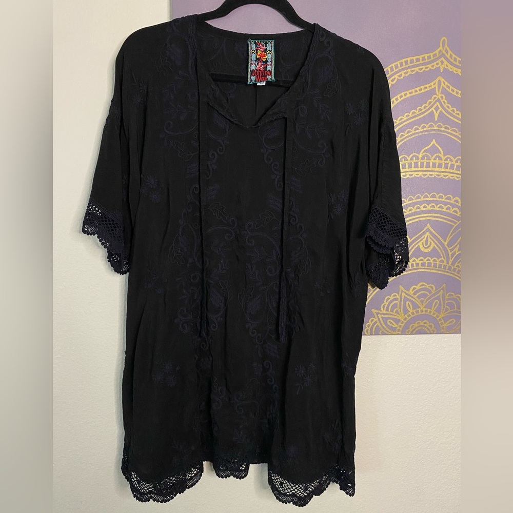 JOHNNY WAS Embroidered Mini Shift Dress